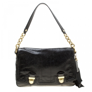 Coach Black Leather Top Handle Flap Bag