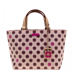 Kate Spade Pink/Beige Apple Print Leather Grant Street Tote