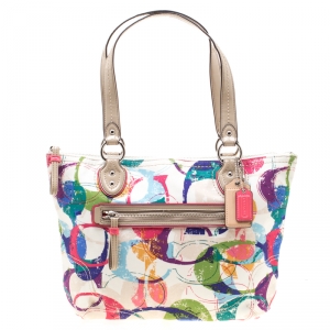 Coach Multicolor Canvas and Patent Leather Stamped C Tote