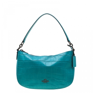 Coach Turquoise Croc Embossed Leather Chelsea Crossbody Bag