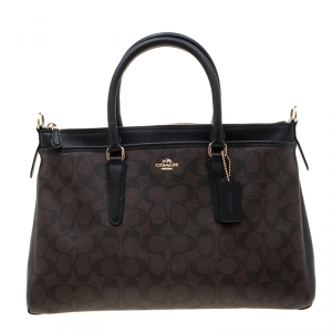 Coach Black/Brown Signature Coated Canvas Morgan Tote
