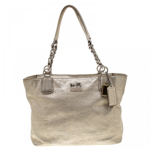 Coach Metallic Platinum Leather East West Chelsea Tote