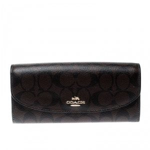 Coach Brown Signature Coated Canvas Slim Envelope Wallet