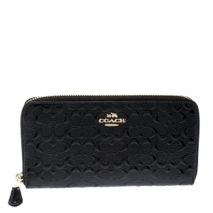 Coach Black Signature Patent Leather Accordion Zip Around Wallet