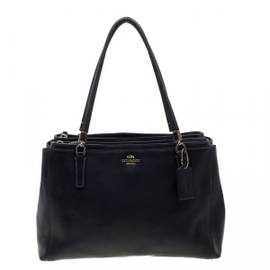 Coach Navy Blue Saffiano Leather Double Zip Tote