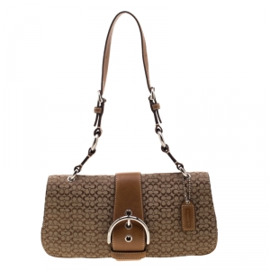Coach Beige/Brown Signature Canvas and Leather Shoulder Bag