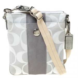 Coach Grey/Beige Signature Canvas Swingpack Crossbody Bag