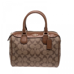 Coach Brown Signature Coated Canvas and Leather Mini Bennett Satchel