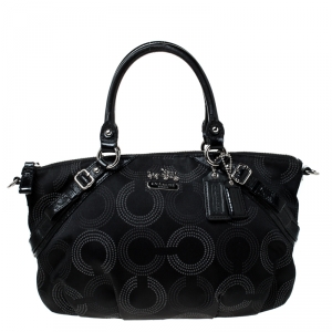 Coach Black Fabric and Leather Op Art Sophia Satchel