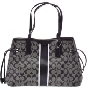 Coach Black Signature Canvas Stripe Shoulder Bag