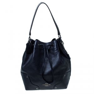Coach Navy Blue Leather Drawstring Bucket Bag