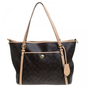 Coach Brown Coated Canvas and Leather Peyton Pocket Tote 