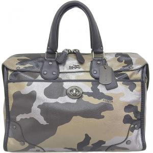 Coach Black/Brown Leather Camouflage Boston Bag 