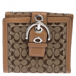  Coach Beige/Tan Signature Canvas and Leather Compact Wallet