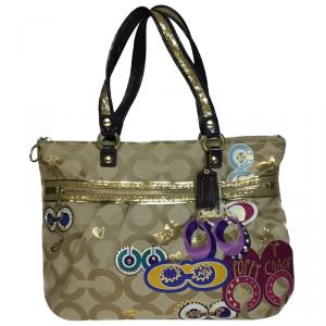 Pre Owned Coach Beige Canvas Tote Bag