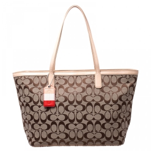 Coach Beige/Brown Signature Canvas and Leather Shopper Tote