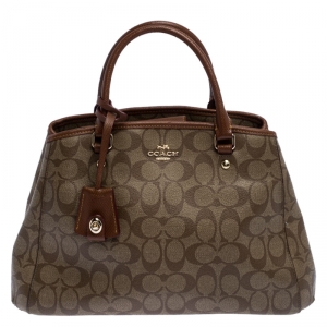 Pre Owned Coach Beige/Brown Coated Canvas Margot Carryall Satchel