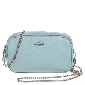 Coach Seafoam Pebbled Leather Double Zip Camera Crossbody Bag