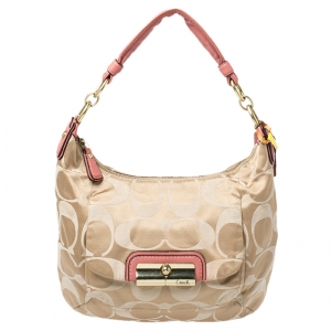 Coach Beige/Pink Canvas Kristin Hobo Shoulder Bag