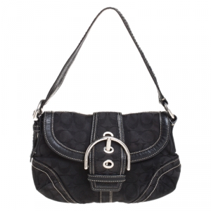 Coach Black Signature Canvas Small C Logo Hobo