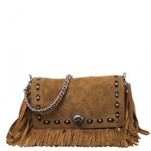 Coach Brown Suede Fringe Dinky Crossbody Bag