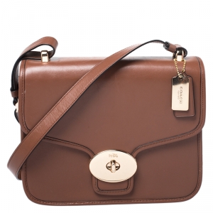 Coach Brown Leather Flap Turnlock Crossbody Bag