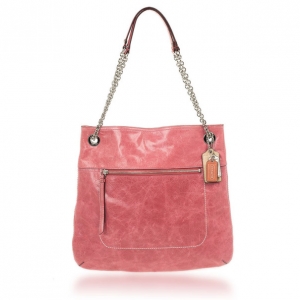 Pre Owned Coach Poppy Leather Slim Camellia Tote