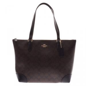 Coach Dark Brown Signature Canvas Tote