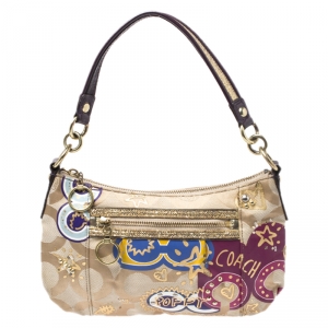 Coach Beige Canvas and Patent Leather Poppy Shoulder Bag