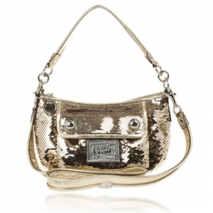 Pre Owned Coach Gold Poppy Sequins Groovy Crossbody