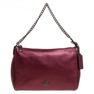 Coach Metallic Burgundy Leather Carrie Crossbody Bag