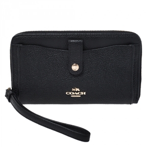 Coach Black Leather Zip Around Wallet