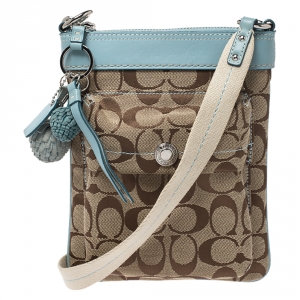 Coach Beige/Sky Blue Canvas and Leather Crossbody Bag