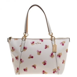 Coach White Printed Coated Canvas Ava Top-Zip Tote