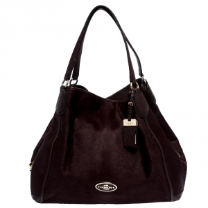 Coach Burgundy Calfhair and Leather Carriage Edie Shoulder Bag