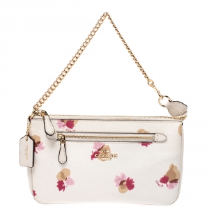 Coach White Floral Print Coated Canvas Pochette Bag