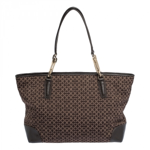 Coach Brown Signature Canvas and Leather Needlepoint Shopper Tote