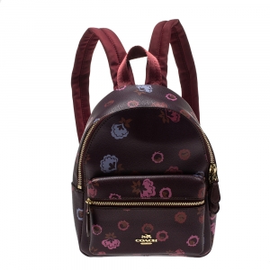 Coach Burgundy Printed Leather and Nylon Mini Charlie Backpack