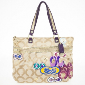 Pre Owned Coach Poppy Graffiti Appliqué Glam Tote