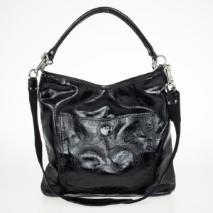 Pre Owned Coach Signature Stripe Black Leather Multifunction Diaper Tote
