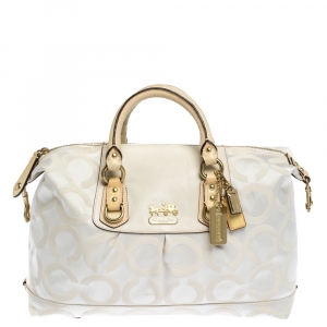 Coach Beige Op Art Fabric and Leather Sabrina Satchel