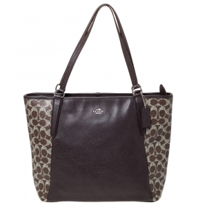 Coach Brown Signature Coated Canvas Top Zip Tote