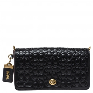 Coach Black Monogram Leather Flap Crossbody Bag
