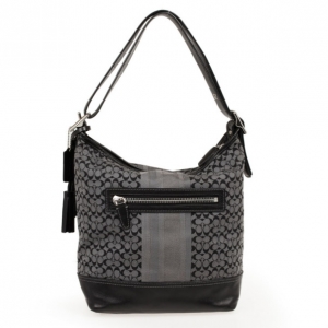 Pre Owned Coach Gray and Black Legacy Signature Stripe Convertible Shoulder Bag
