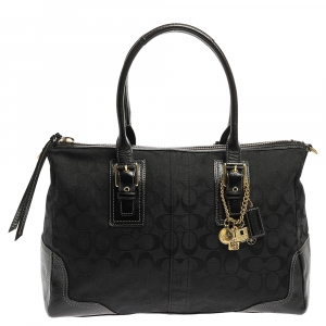 Pre Owned Coach Black Signature Canvas and Leather Hampton Satchel