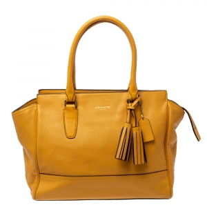 Pre Owned Coach Mustard Leather Candace Carryall Tote