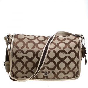 Coach Beige Signature Canvas Diaper Messenger Bag