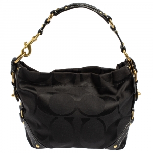 Pre Owned Coach Black Signature Canvas and Leather Carly Hobo