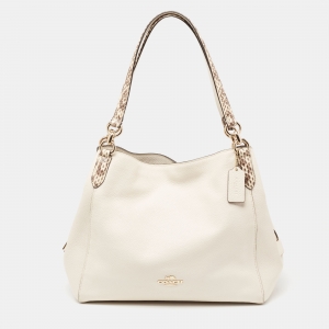Pre Owned Coach Off White/Black Leather Edie Shoulder Bag