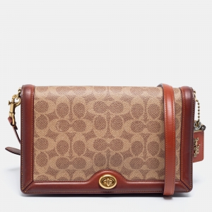 Coach Beige/Tan Signature Coated Canvas and Leather Crossbody Bag